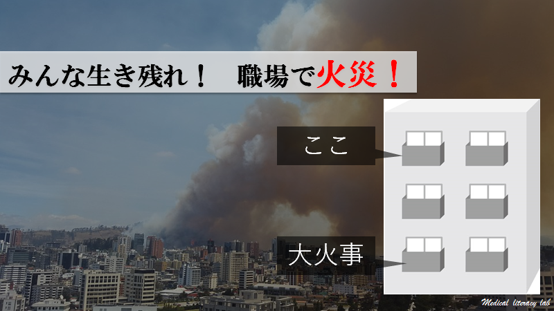 あなたは4階にいて、火事は1階にいる